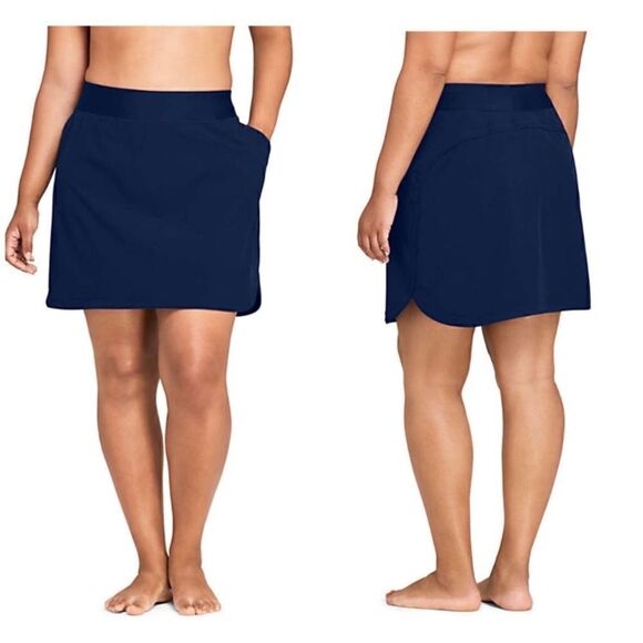 Land's End Swim Plus Standard size Quikdry skirt shorts pockets adjust blk Var - Picture 3 of 13